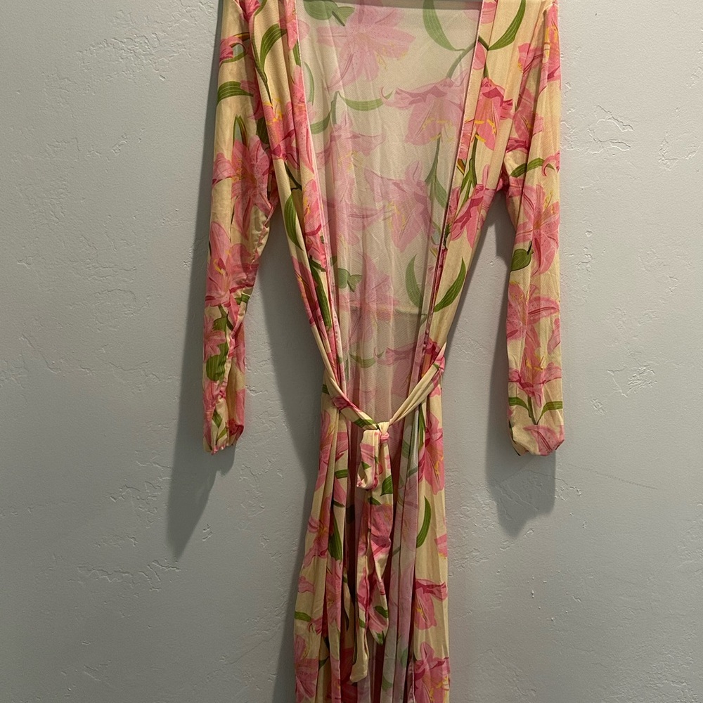 Floral Sheer Kimono/Cover-up with Pink and Green Design